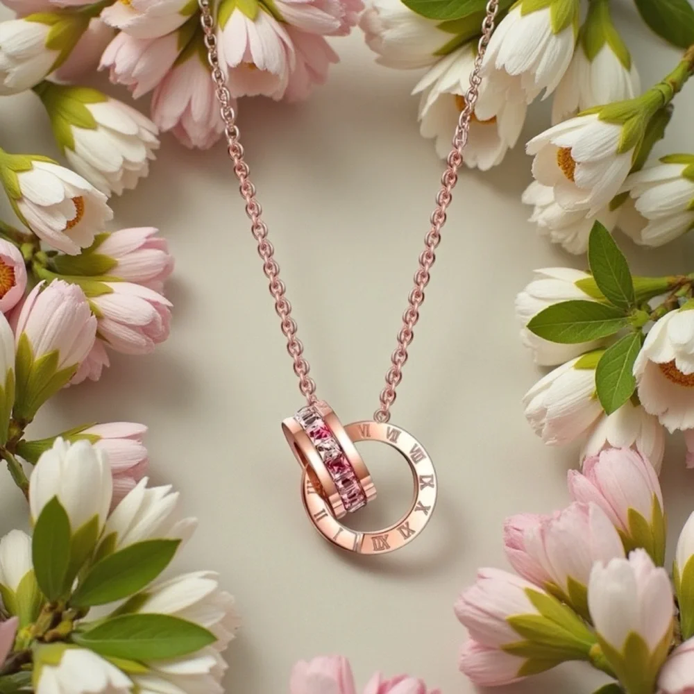 Elegant Rose Gold Roman Numeral Pendant Necklace - NWOT